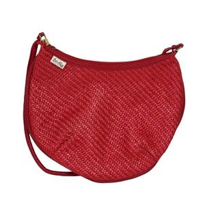 VTG Bob & Alice Women Red Woven Shoulder Bag Gold Accents Zipper Closure Stylish